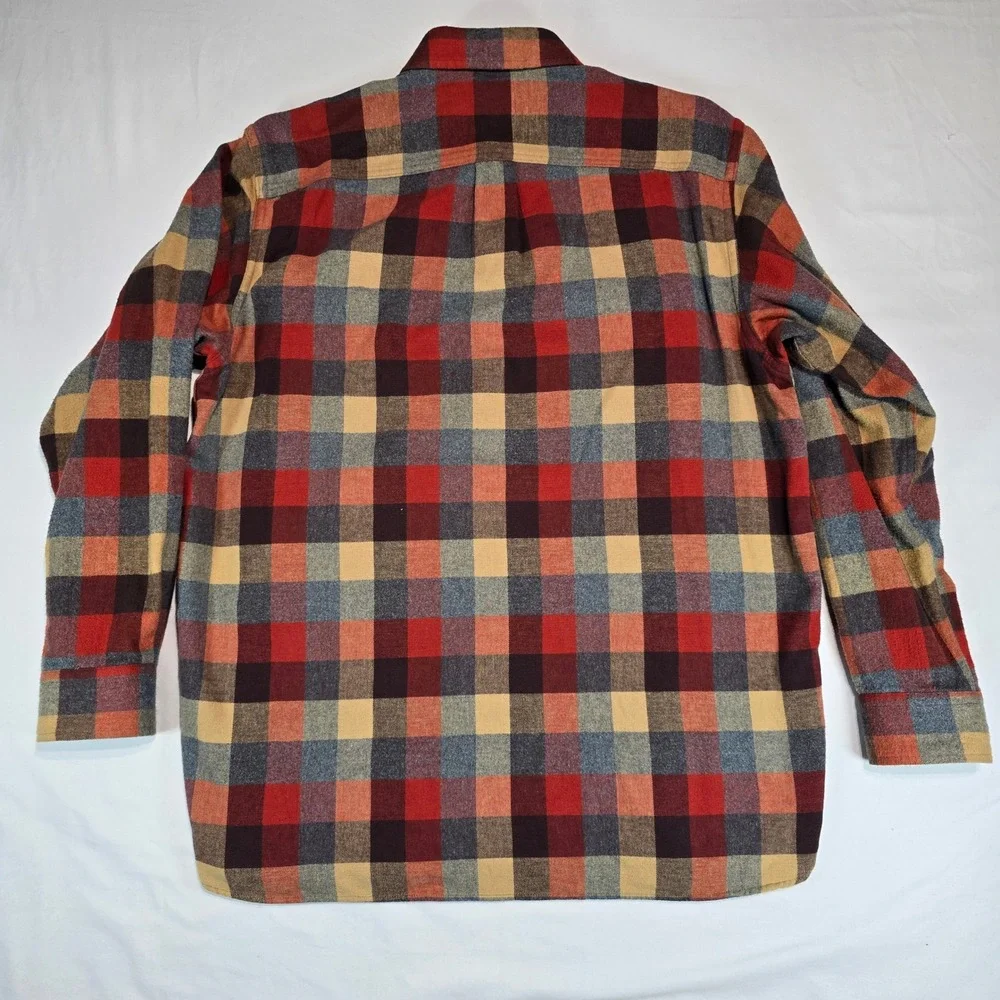 LL‎ Bean Mens Traditional Fit Flannel Shirt Plaid Red Orange Large L-REG 277981
